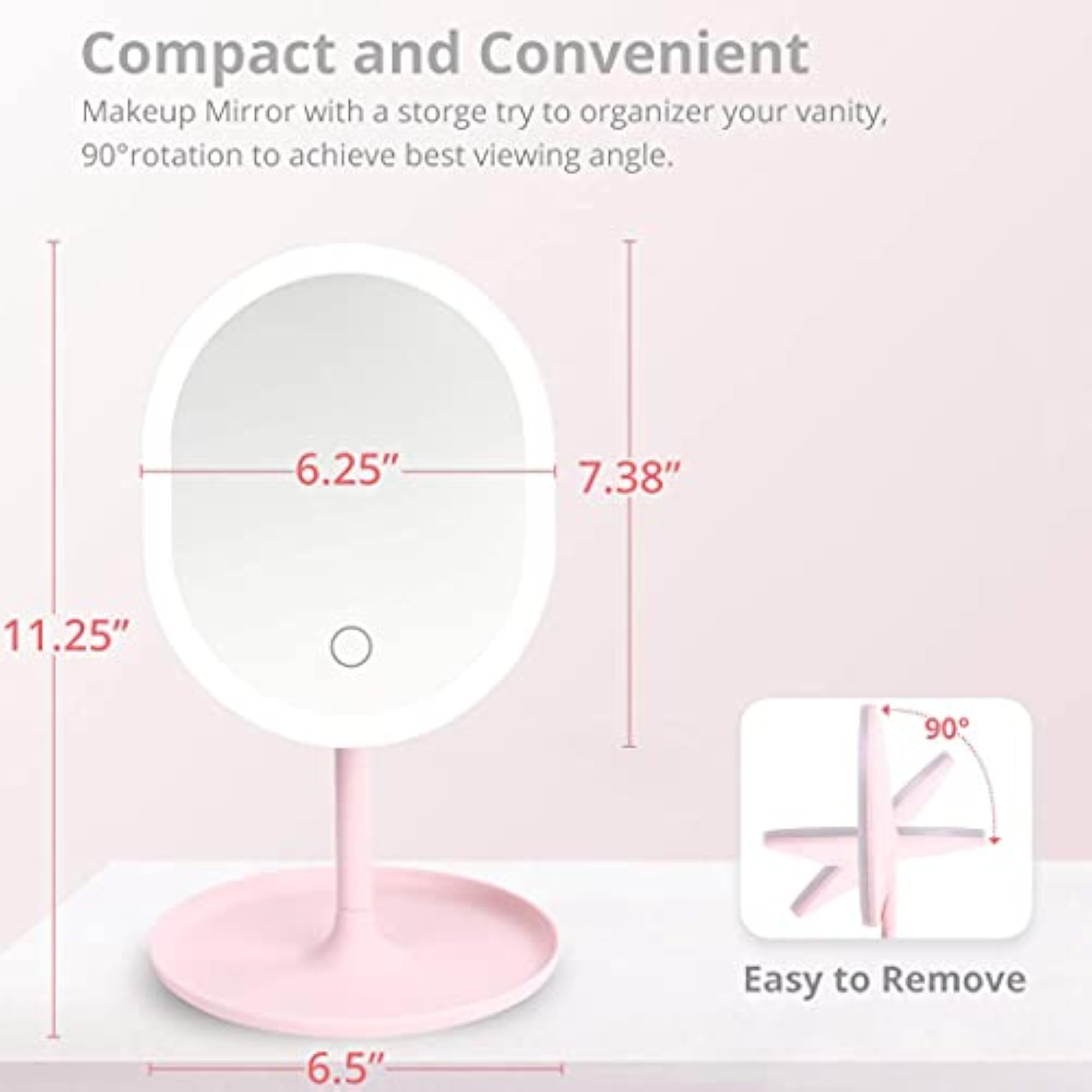 Adjustable Round USB Rechargeable Vanity Mirror with LED Light